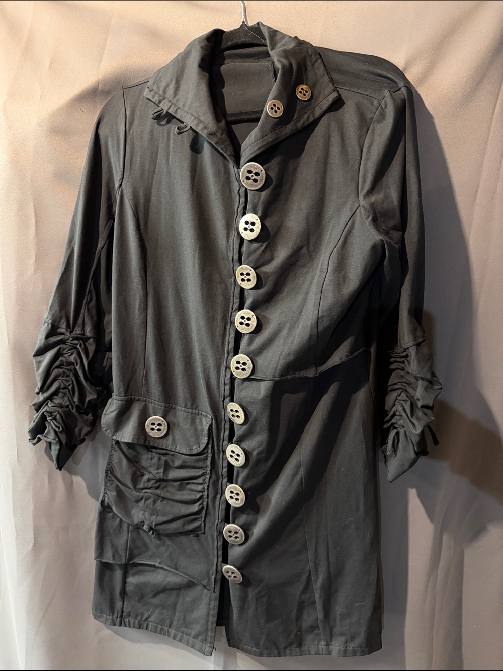 neon buddha Black Trench Coat with Contrast Buttons